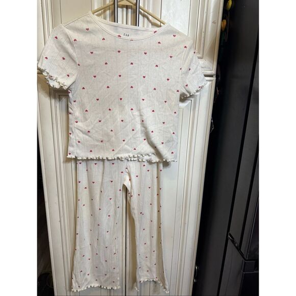 Gap Kids Girls Recycled Pointelle Heart Print Pajama Set Ivory Frost Sz 10 NWOT - Picture 8 of 8